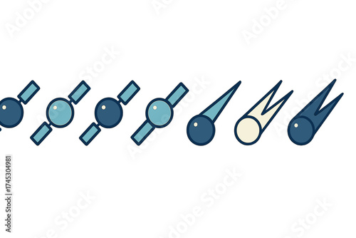 Collection of stylized space icons featuring orbiting satellites and fast moving meteors in blue tones