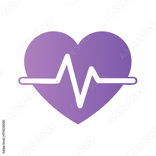 Purple Heart Shape with White Electrocardiogram Line Symbolizing Health and Vitality