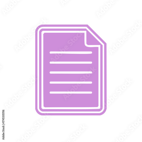 Stylized document icon with lines representing text in soft violet color, vector illustration