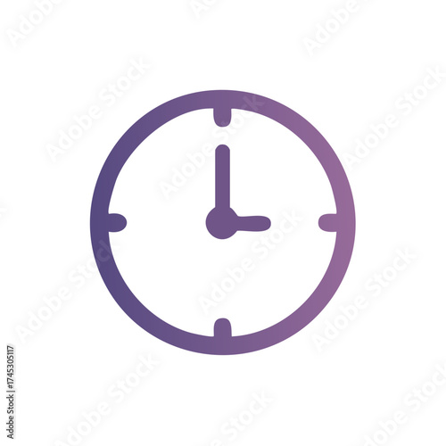 Round Clock Icon in Purple Gradient Isolated Minimalist Style Simple Symbol