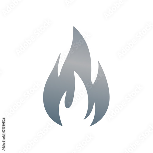 Stylized Silver Flames Illustration, Depicting Fire, Burn, Energy, Light and Heating Concepts, Isolated on White Background for Various Creative Purposes