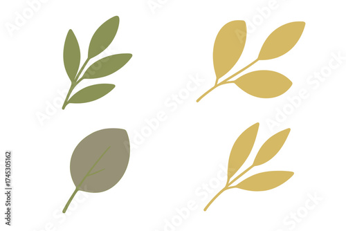 Simple decorative botanical branches and leaves collection in muted green and yellow tones