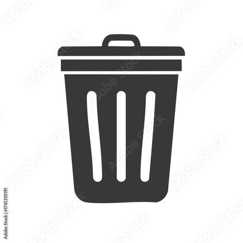 Trash can icon vector illustration. Simple black silhouette of a garbage bin for waste disposal and delete button.