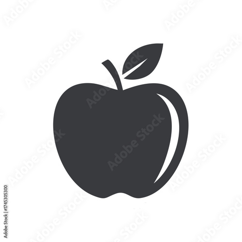 Simple Apple Icon Silhouette with Leaf Vector Graphic, Nutrition and Healthy Diet Design