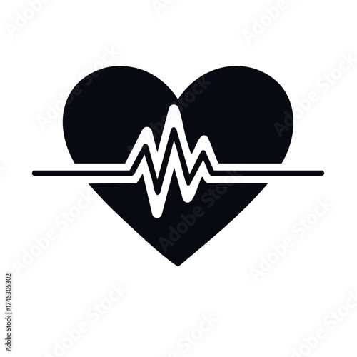 Heartbeat graphic with pulse rhythm illustration for medical or health icon