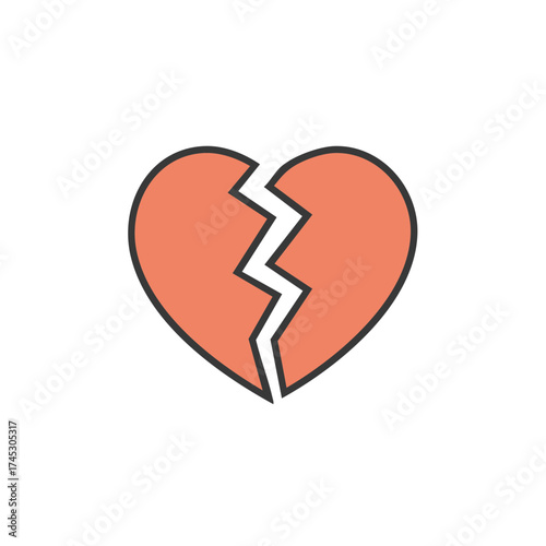 Broken heart icon illustration depicting sadness or loss concept