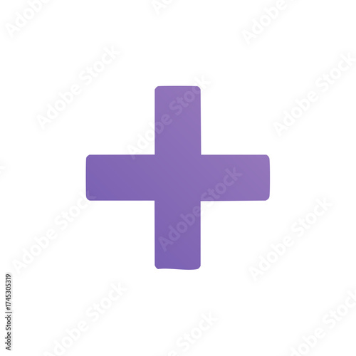 Simple plus sign illustration in purple against white, symbol of addition, positive reinforcement and cross shape with soft gradient