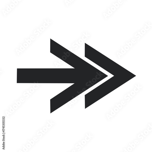 Minimalist black double arrow icon indicating fast forward, next step, progression, and navigation direction