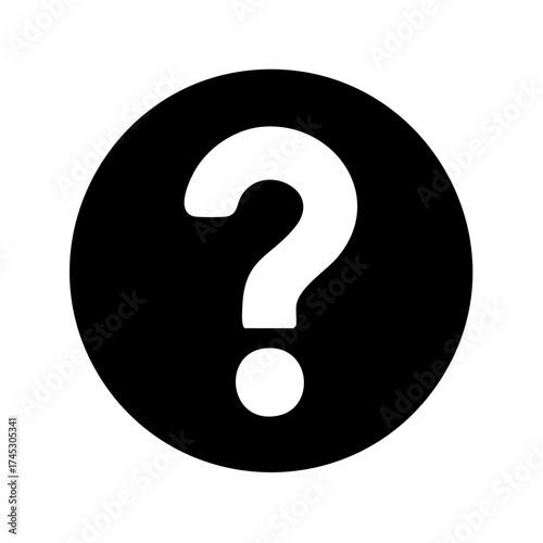 White Question Mark within Black Circle. Concept of problem, query, or assistance icon.