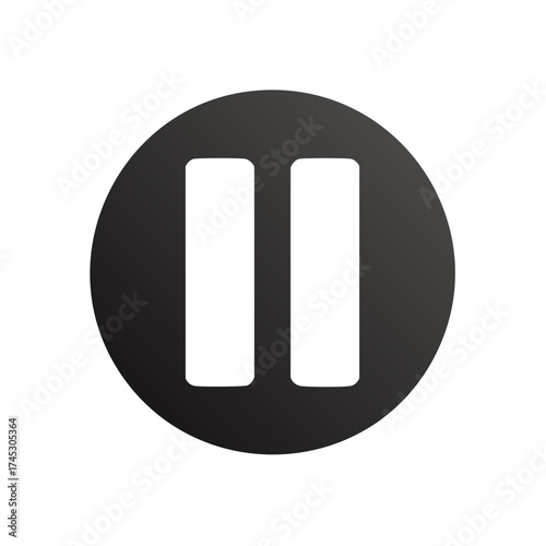 Simple modern pause button icon on a dark gray circular background with a subtle gradient