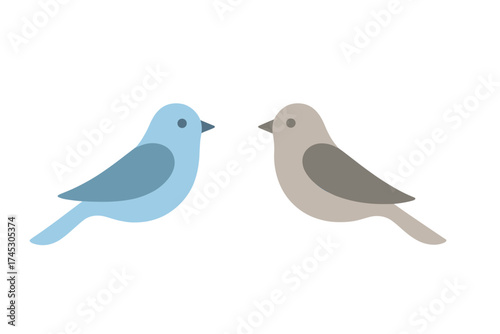 Simple modern design featuring a pair of stylized birds in blue and neutral tones