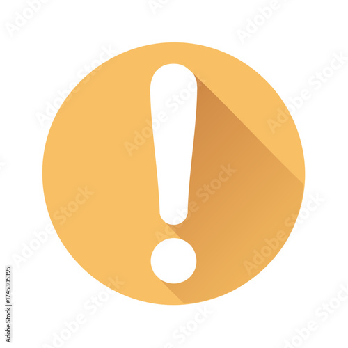 Flat Style Exclamation Mark Symbol with Shadow on Gold Circle Background, Urgent Notification, Important Sign
