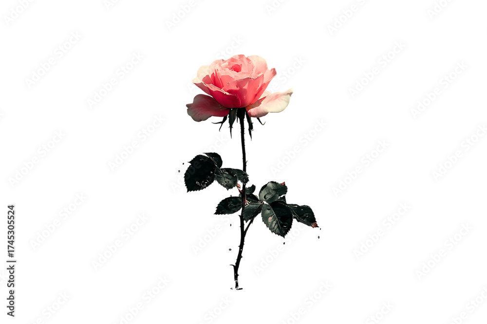 Obraz premium Pink Rose with Water Droplets on Black Background image isolated on a transparent background