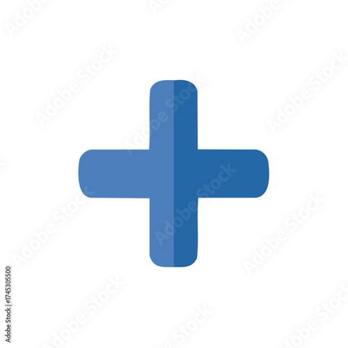 Blue plus sign illustration on a white background, medical health symbol concept.