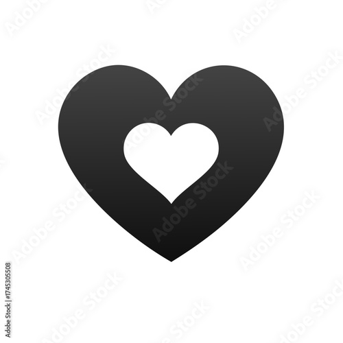 Minimalist black heart icon with a white inner heart shaped cutout symbol of love romance and affection