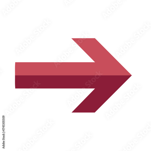 Red arrow pointing right. Direction, symbol of movement, and guidance. Isolated graphic on white.