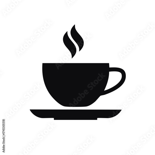 Silhouette of Cup and Saucer with Rising Steam Graphic, Hot Coffee or Tea