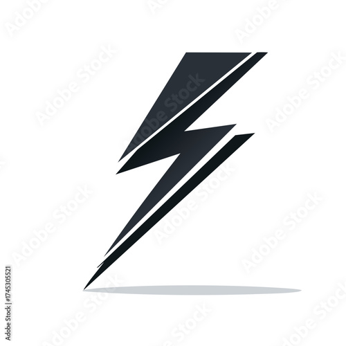 Abstract illustration of a black lightning bolt with shadow