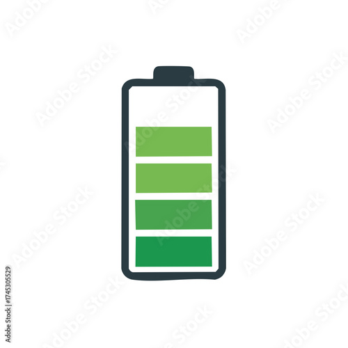 Modern green battery icon displaying approximately 75 percent power charge level
