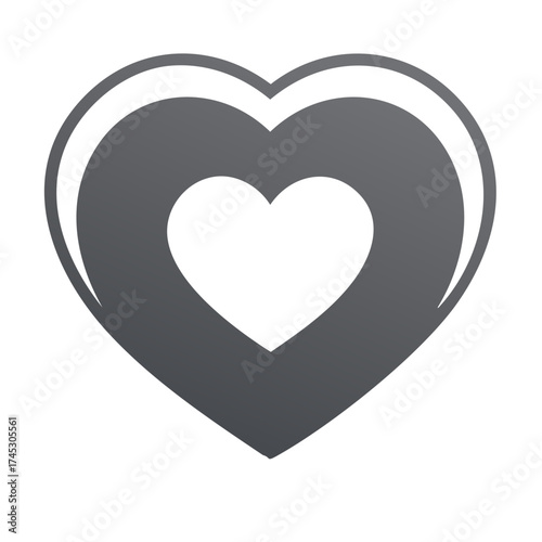 Inner Heart Outline Symbol Simple Romantic Vector Design Gray and White