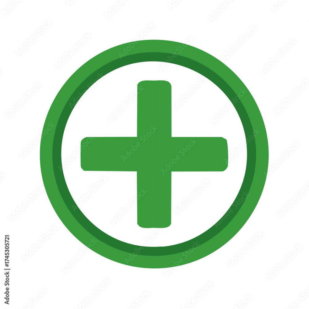 Obraz premium Green Plus Sign Encased in Circle Health Addition Positivity