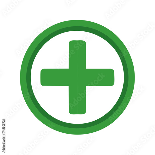 Green Plus Sign Encased in Circle Health Addition Positivity