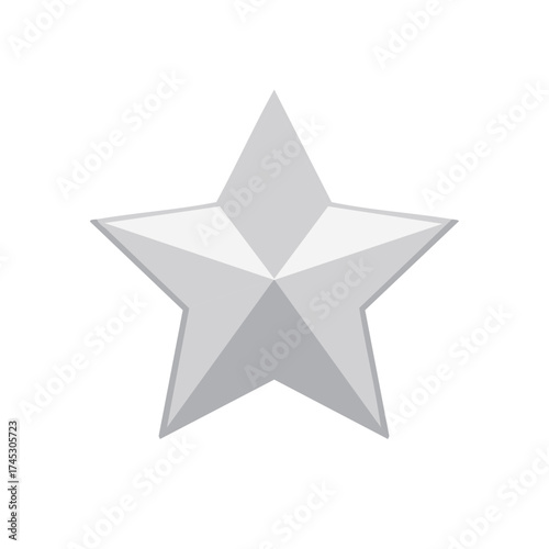 Silver five pointed star with geometric facets and subtle shading