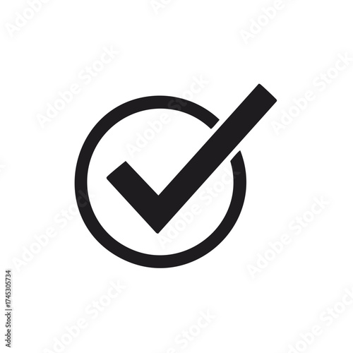 Black checkmark icon inside a circle indicating approval confirmation or completion