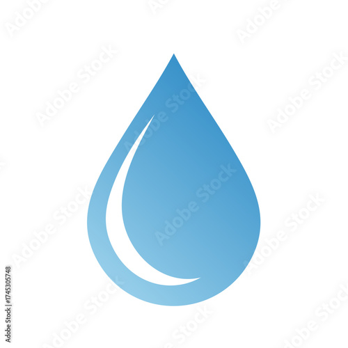 Gradient Blue Water Drop Shape with Light Reflection on White Background for Eco Designs