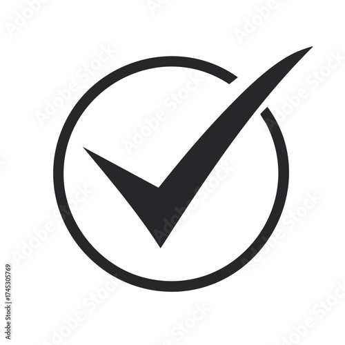Elegant graphic illustration of a completed check mark inside of a circle shape on a plain backdrop