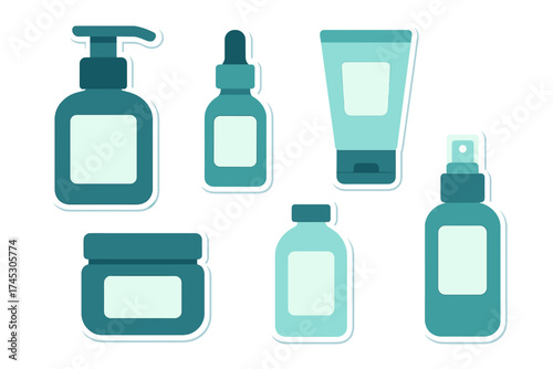 Flat design set of blank cosmetic and skincare product packaging containers