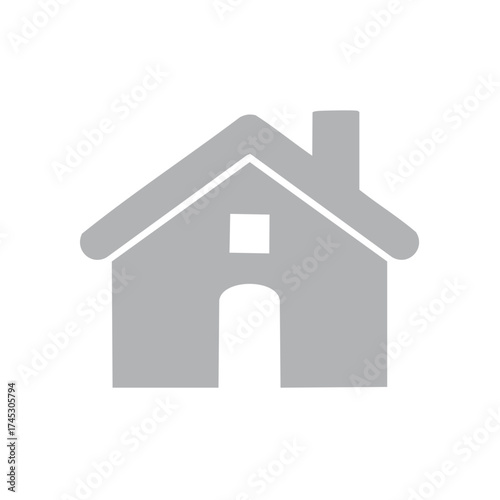 Simple House Icon Representation with Roof Chimney and Square Window Gray Tone Property Investment Concept