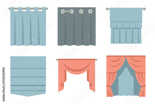 Assortment of window curtains and drapes styles for interior decoration and home design