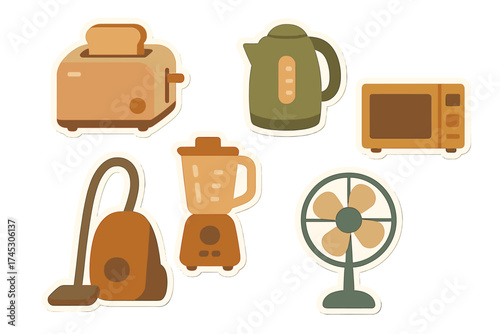 Modern flat design collection of essential household appliances and kitchen equipment