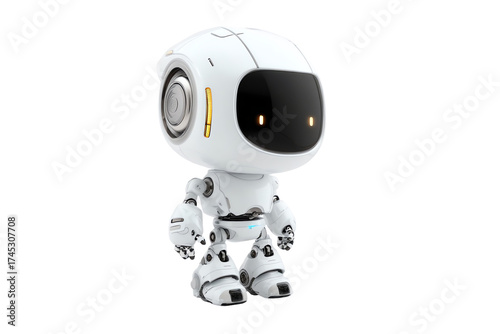 Cute white robot character isolated on transparent background