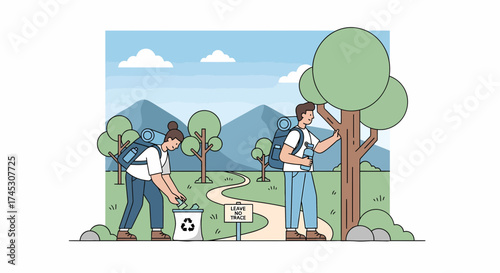 Responsible Hiking And Eco Conscious Backpackers Maintaining Nature Cleanliness