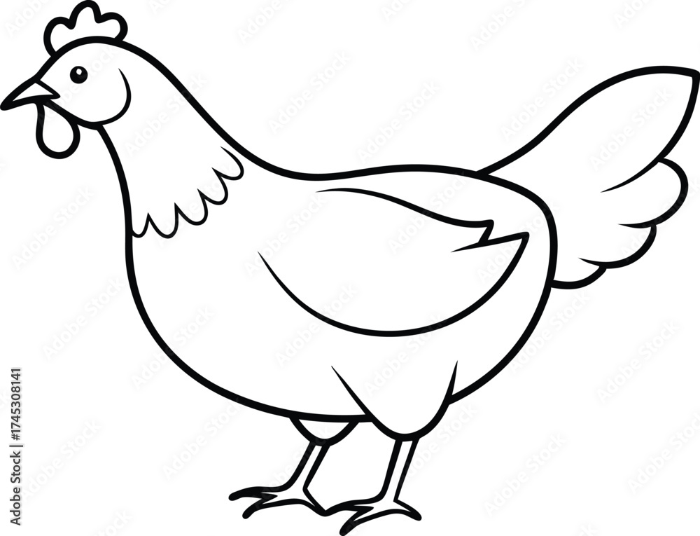Obraz premium Hen Line Art Icon Vector, Hen Outline Vector Icon Design.