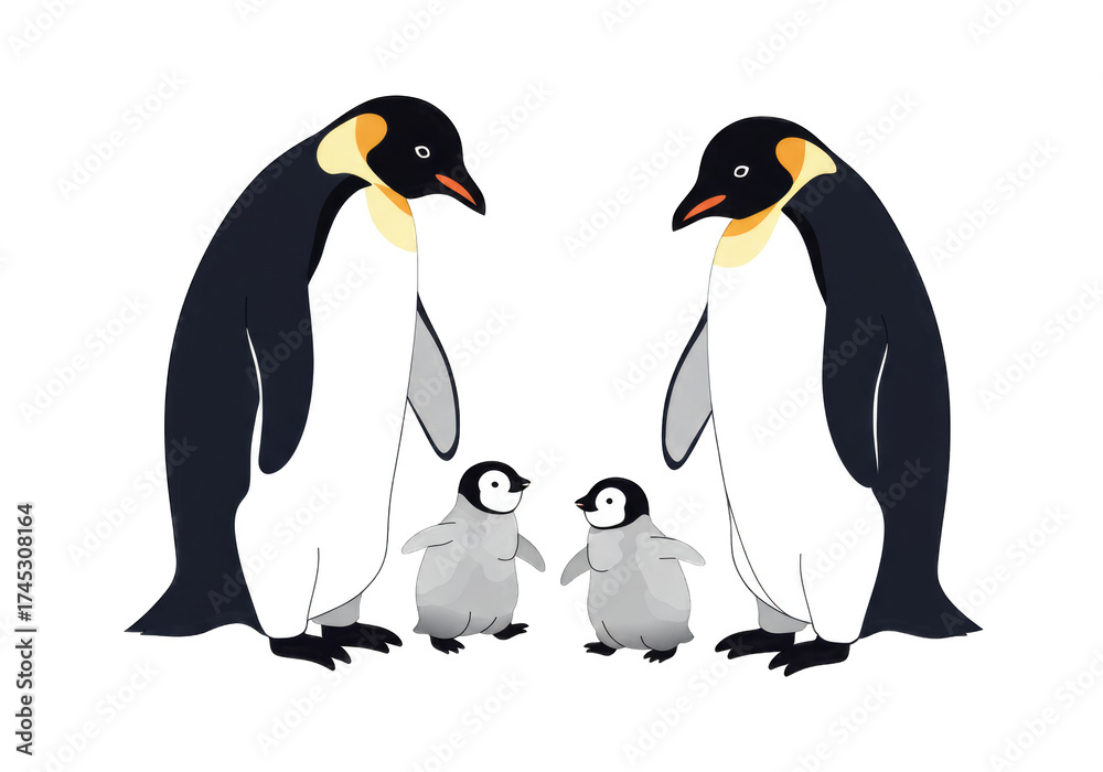 Naklejka premium penguins with their chicks in a snowy habitat