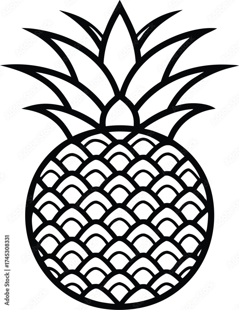 Obraz premium Pineapple Outline Vector Icon Isolated, Simple Pineapple Outline for Design.