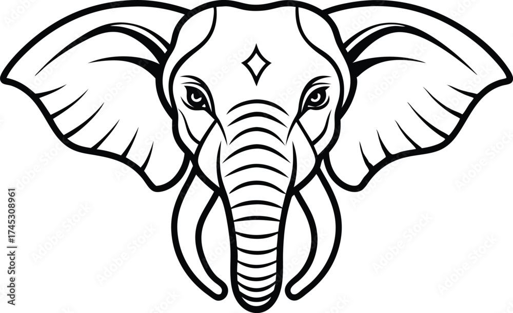Fototapeta premium Elephant Head Outline Vector Logo Icon, Minimalist Elephant Head Line Art Vector.