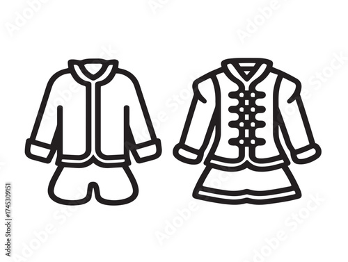 Kids Costumes icon 2D vector line art in a clean minimalist style for play