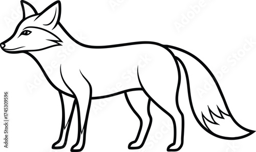 Fox Outline Vector Illustration, Minimalist Fox Line Art Vector, Cunning Fox Silhouette Outline Vector Art

