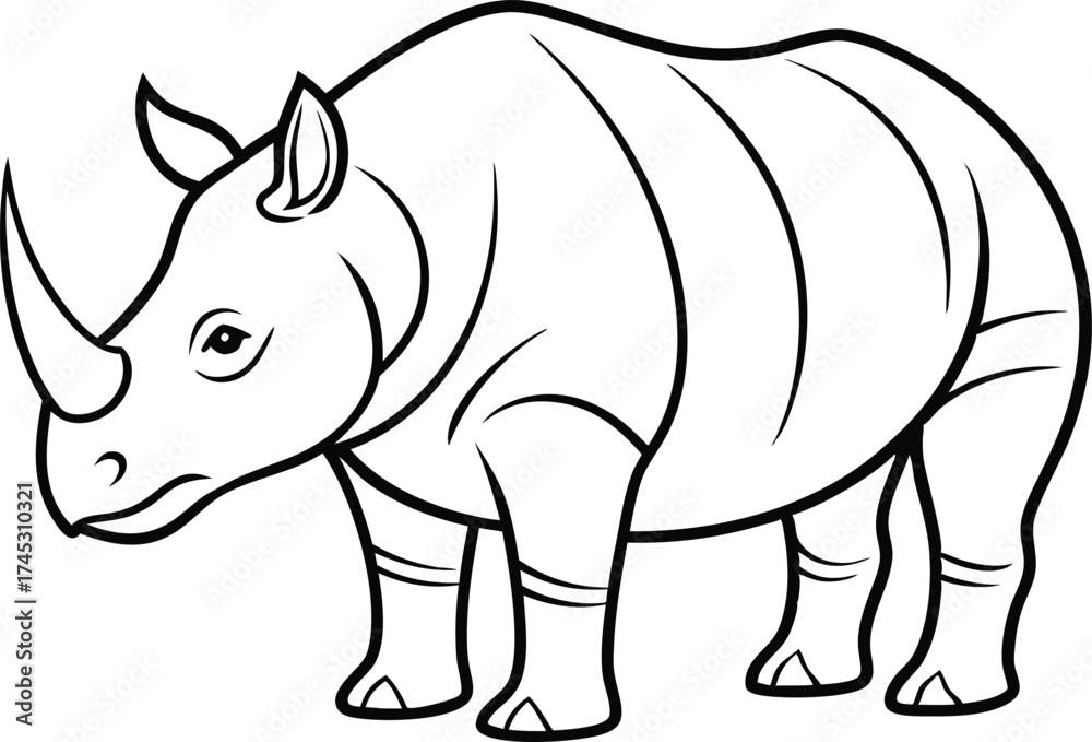 Fototapeta premium Rhino Outline Vector, Rhinoceros Outline Vector Illustration, Geometric Rhino Outline Vector Art.