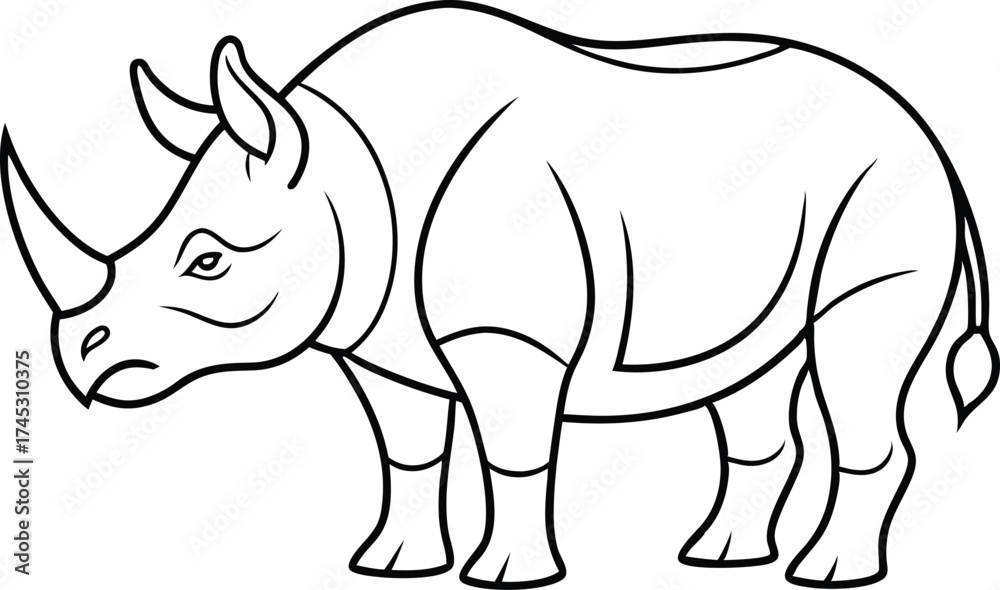 Fototapeta premium Rhino Outline Vector, Rhinoceros Outline Vector Illustration, Geometric Rhino Outline Vector Art
