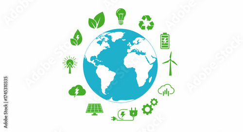 Sustainable Planet Icons, Green Energy Solutions And World