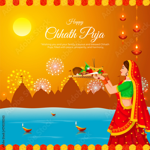 Vector illustration of Happy Chhath Puja social media template