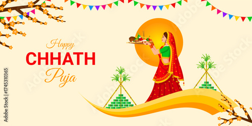 Vector illustration of Happy Chhath Puja social media template