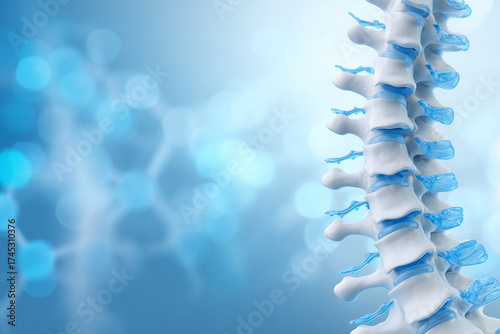 3D Illustration of Human Spine with Blue Medical Background