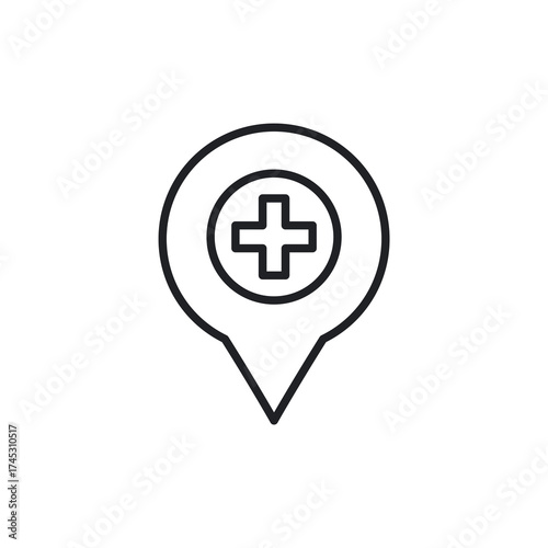 Medical Cross Location Pin UI UX Line Icon