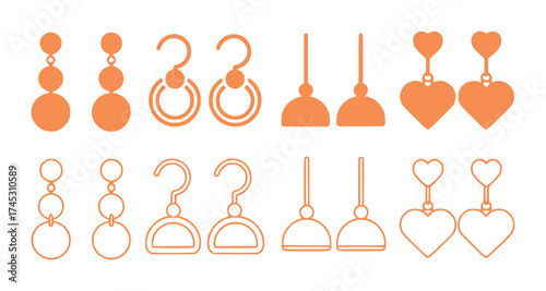 Collection of Orange Earring Icons and Silhouettes